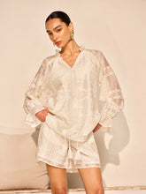 Embroidery Detail Long Sleeve Shorts Set